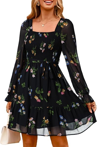 Floral square-neck mini dress